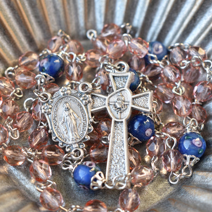 Blush and Blue Rosette 1st Communion Rosary