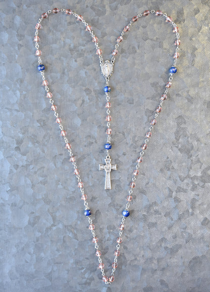Blush and Blue Rosette 1st Communion Rosary
