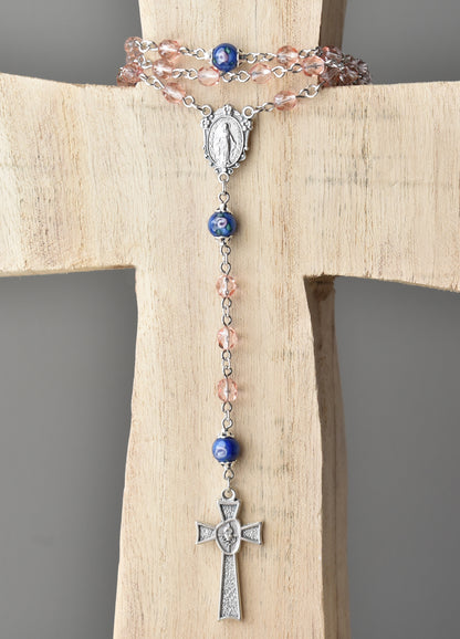 Blush and Blue Rosette 1st Communion Rosary