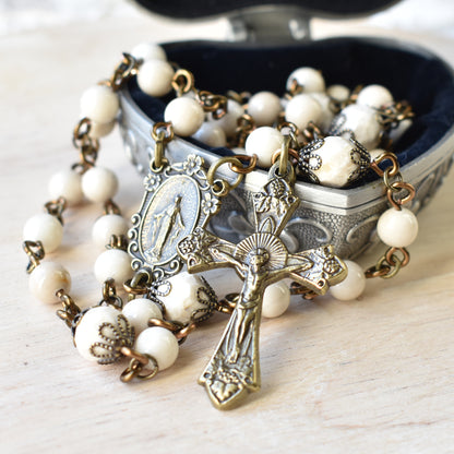 Vintage Bronze and Riverstone Rosary
