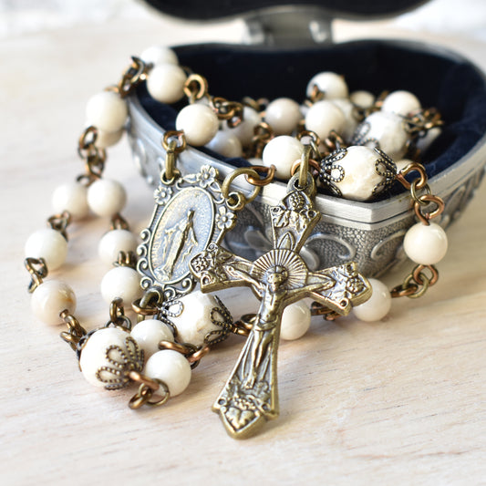 Vintage Bronze and Riverstone Rosary