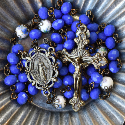 Boldly Blue and Floral Rosary