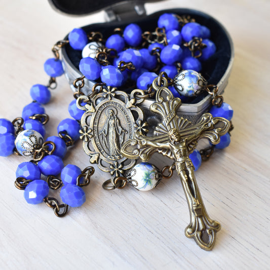 Boldly Blue and Floral Rosary