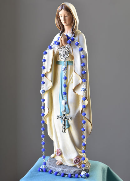 Our Lady of Lourdes Blue Floral Rosary
