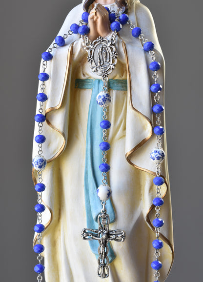 Our Lady of Lourdes Blue Floral Rosary