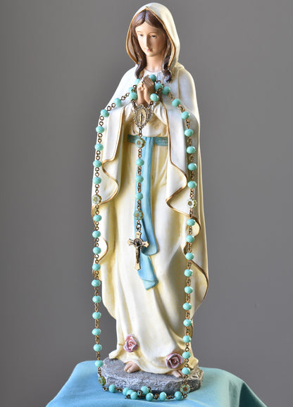 Aqua Glass Flower Rosary