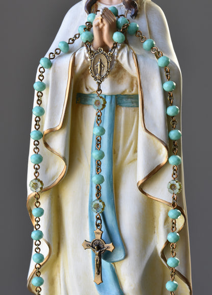 Aqua Glass Flower Rosary