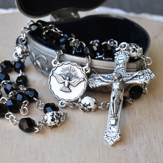 Black Floral Confirmation Rosary
