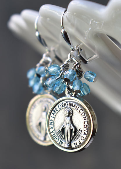 Our Lady Earrings, Marian Blue