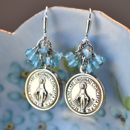 Our Lady Earrings, Marian Blue