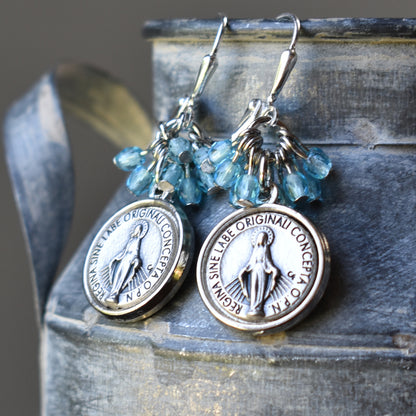 Our Lady Earrings, Marian Blue