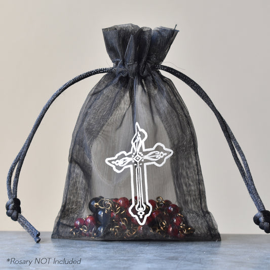 Black Organza with Cross Rosary Bag