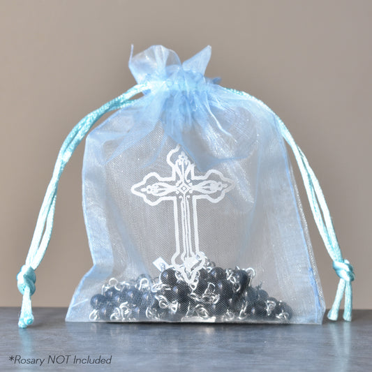 Blue Organza with Cross Rosary Bag