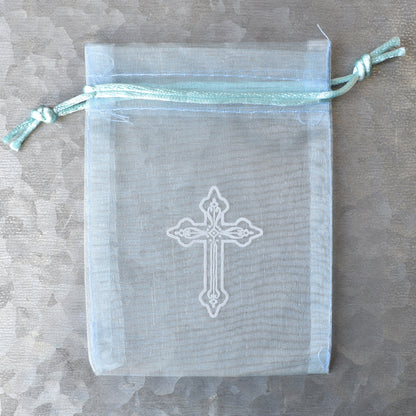 Blue Organza with Cross Rosary Bag