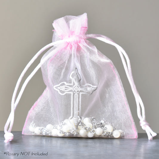 Pink Organza with Cross Rosary Bag