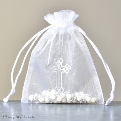 White Organza with Cross Rosary Bag