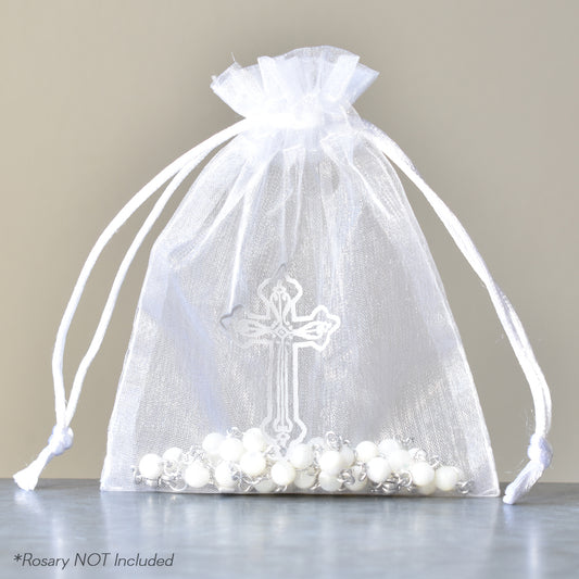 White Organza with Cross Rosary Bag