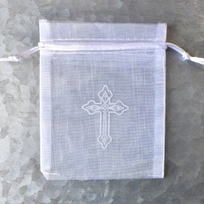 White Organza with Cross Rosary Bag