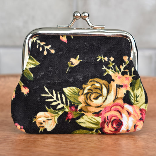 Black Floral Rosary Bag, Kiss Clasp