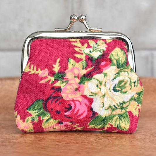 Red Floral Rosary Bag, Kiss Clasp