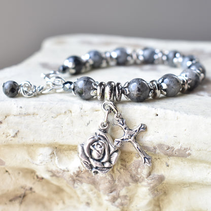 Labradorite Locket Rosary Bracelet