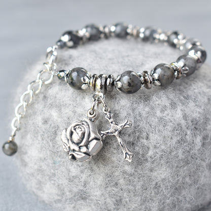 Labradorite Locket Rosary Bracelet