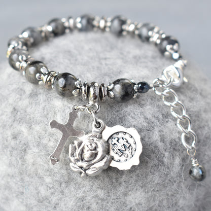 Labradorite Locket Rosary Bracelet