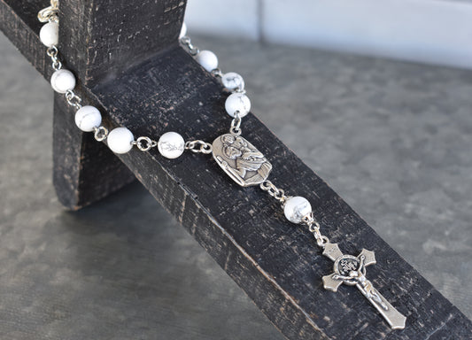 Rearview Rosary™ St. Christopher, White Howlite