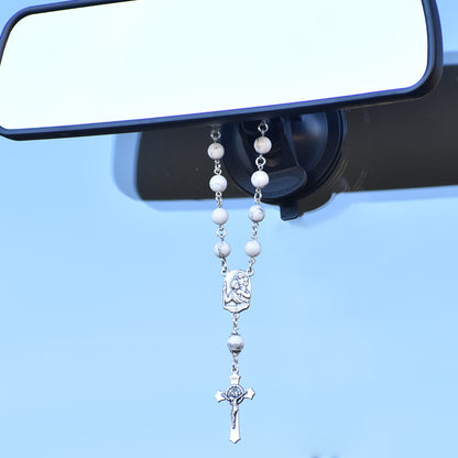 Rearview Rosary™ St. Christopher, White Howlite