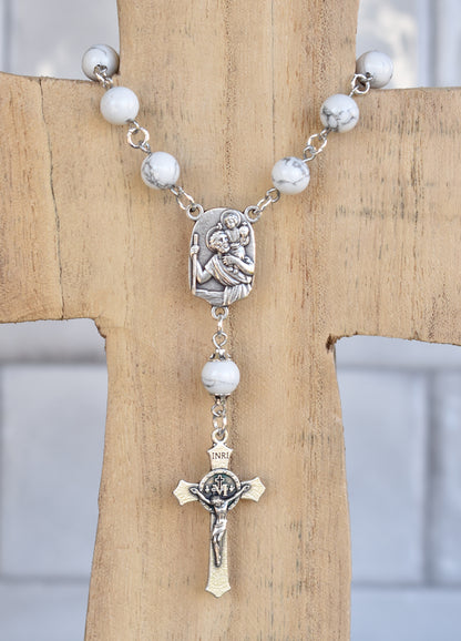 Rearview Rosary™ St. Christopher, White Howlite