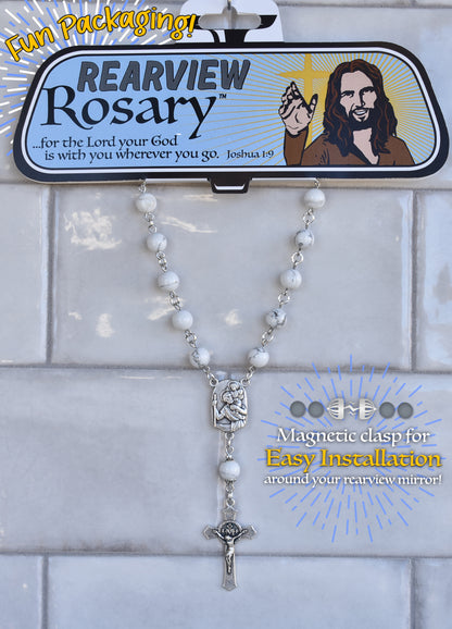Rearview Rosary™ St. Christopher, White Howlite