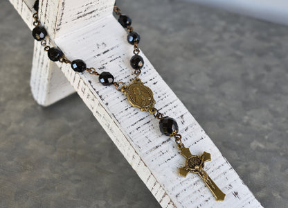 Rearview Rosary™ Black, Vintage Bronze Sacred Heart