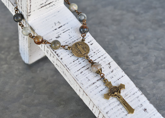 Rearview Rosary™ Picasso Jasper, Vintage Bronze