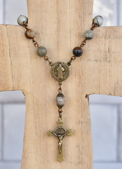 Rearview Rosary™ Picasso Jasper, Vintage Bronze