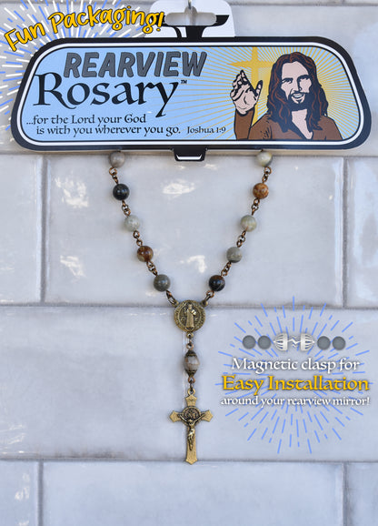 Rearview Rosary™ Picasso Jasper, Vintage Bronze